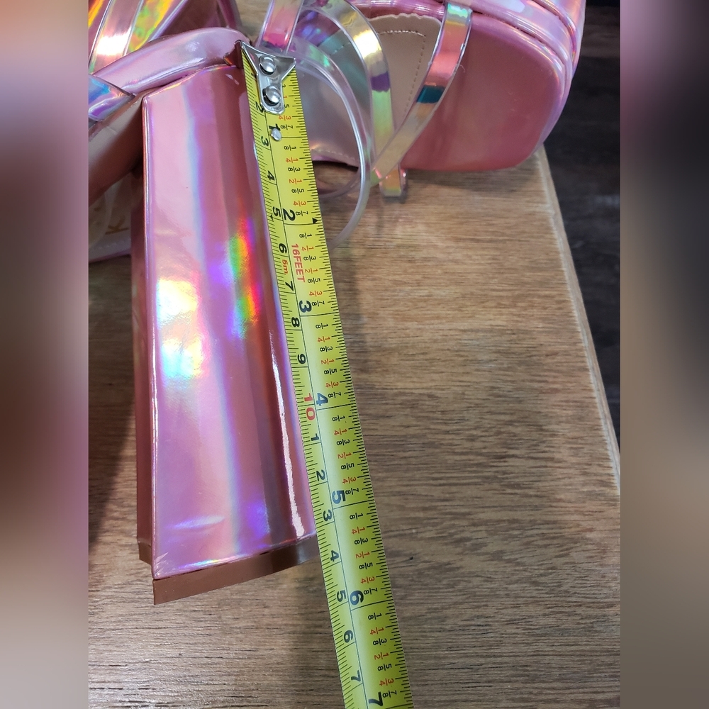 YOKI pink iridescent strappy platform block heels Size 6.0 New without box - Picture 8 of 11